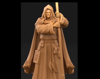 Human Male Wizard Miniature | 28mm,32mm,54mm,75mm,100mm Scales | Dungeons and Dragons | Pathfinder | Battle Wizard