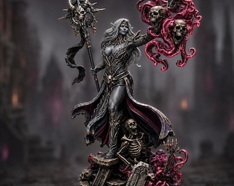 Dark Elf Necromancer Miniature | Alzeryn Death Sorceress | PaintedOrNot Original UNPAINTED Resin DnD 5E Pathfinder