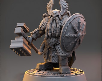 Dwarf Duergar Fighter Hammer and Shield | Unpainted D&D| 5 Sizes /Scale | Pathfinder