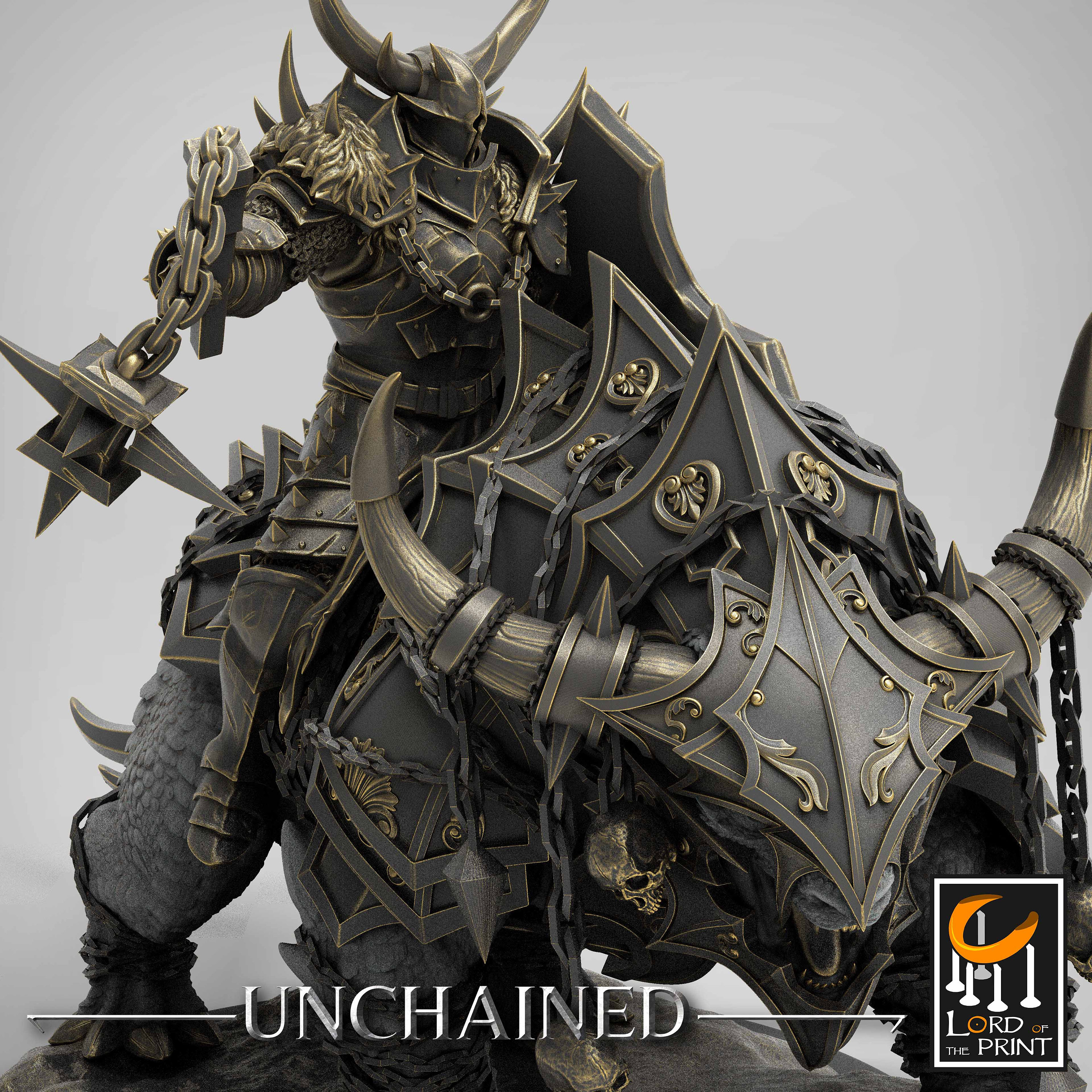 Chaos Knight on Armored Muscular Beast Flail and Shield