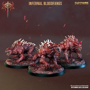Fiend Hounds, Bloofd Fangs, Dire Chaos Wolves | 28mm, 32mm,54mm,75mm Scale | Dungeons and Dragons | Pathfinder Miniatures | Figurine | DnD |