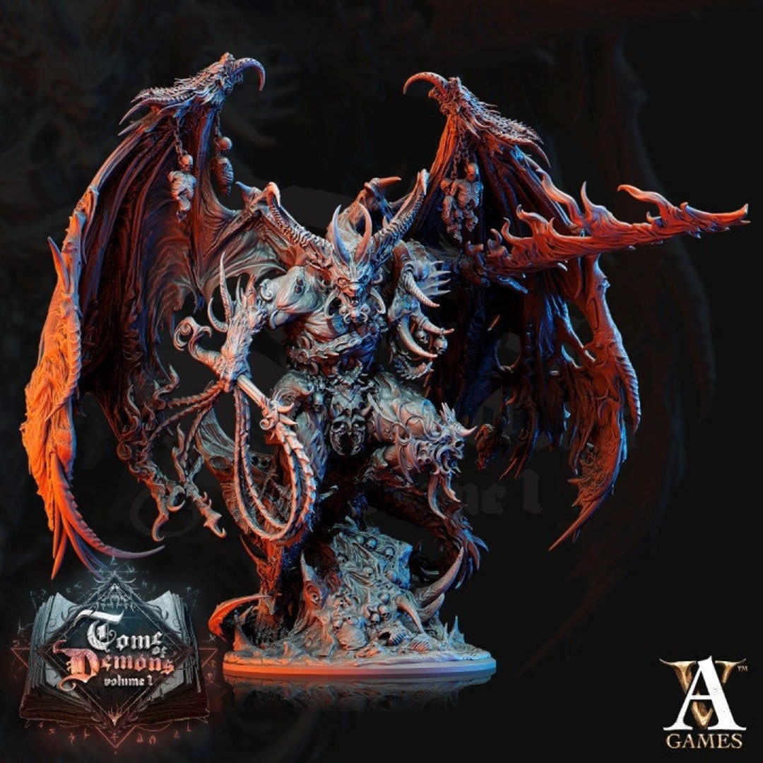 Demon Lord With Flaming Sword and Whip 120mm | 3d Printed | Out of