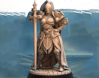Female Paladin UNPAINTED Resin Miniature Knight Warrior DnD 5e Pathfinder 5 Sizes