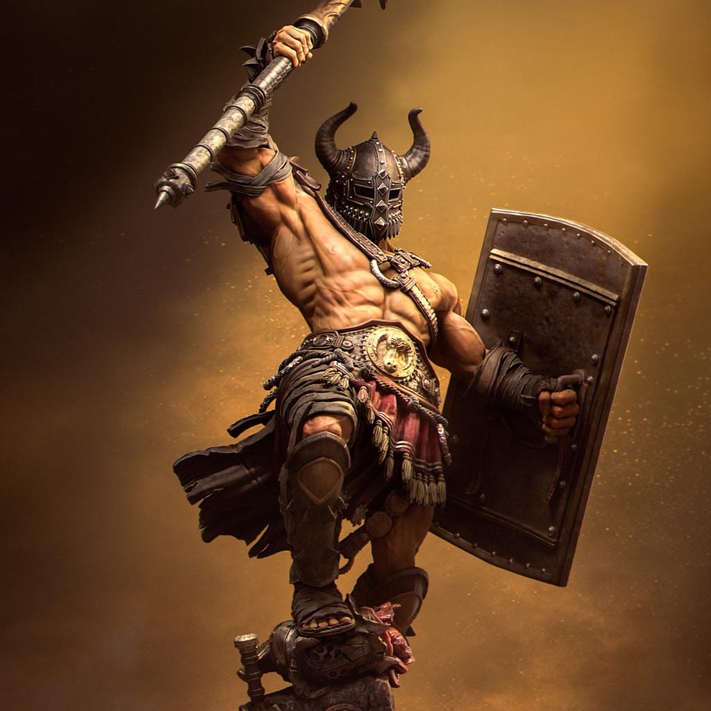 Human Barbarian With 2-handed Axe PC / NPC Unpainted Mini|5 Sizes