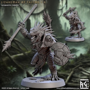 Lizardman Lizardfolk, Fighter, Ranger, Paladin PC NPC  | 28mm,32mm,54mm,75mm,100mm Scale Resin Miniature | Dungeons & Dragons |Artisan Guild