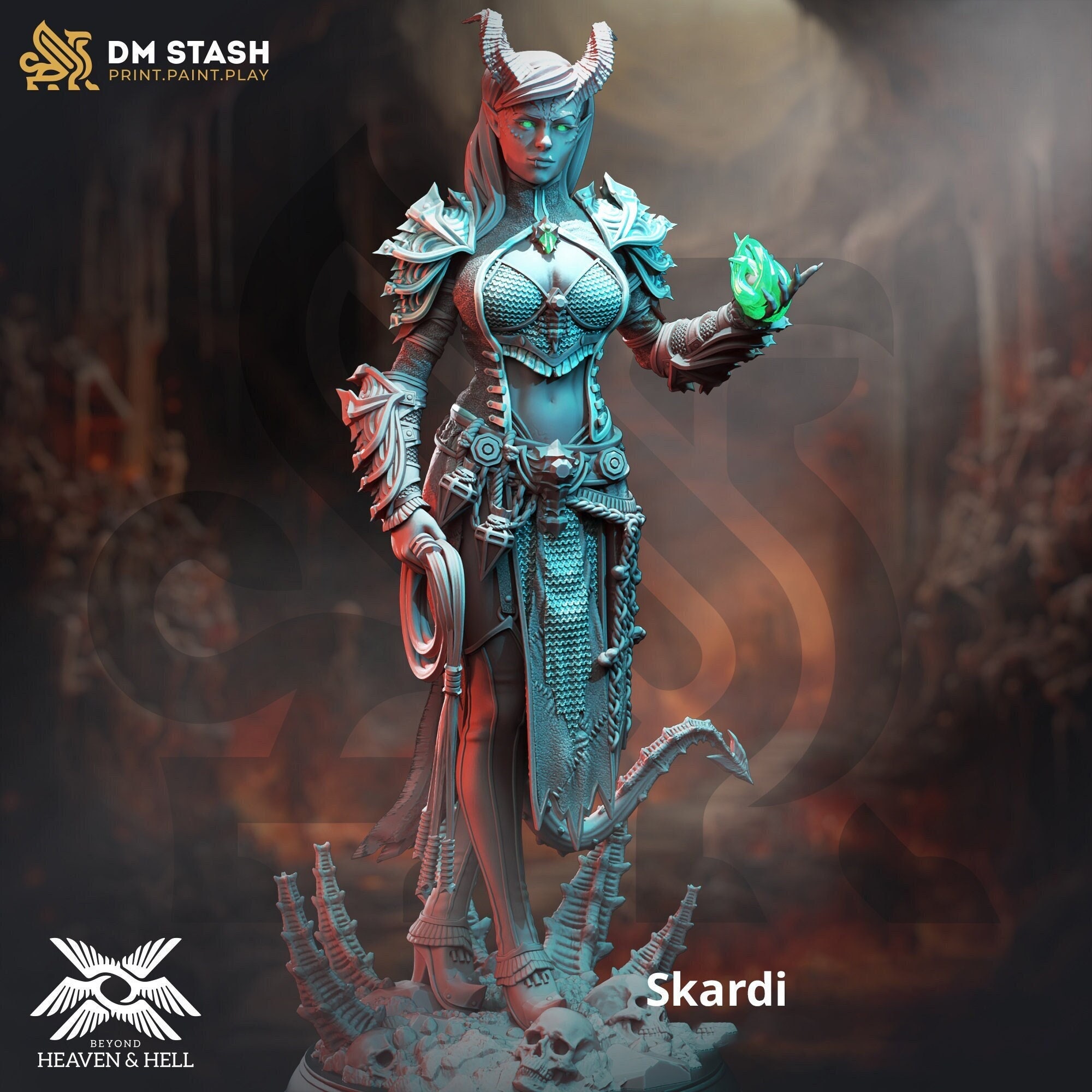 Female Tiefling Sorcerer Warlock Arcane Trickster  Miniature | 28mm, 32mm,54mm,75mm, 100mm Scales | Dungeons and Dragons  5E | DM Stash