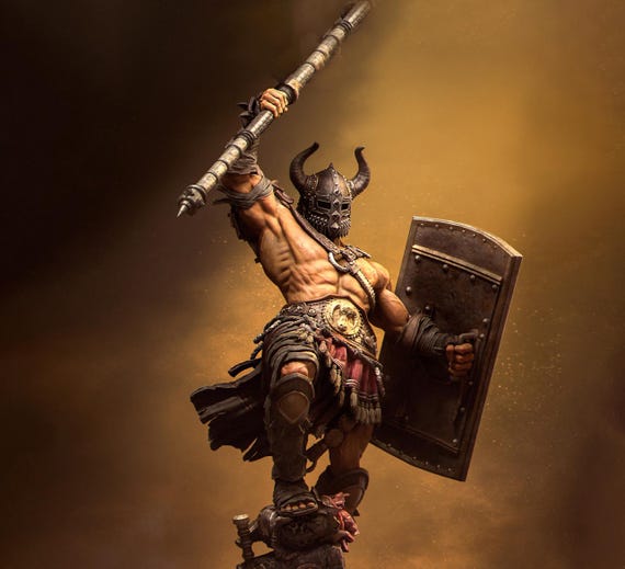 Human Barbarian With 2-handed Axe PC / NPC Unpainted Mini|5 Sizes