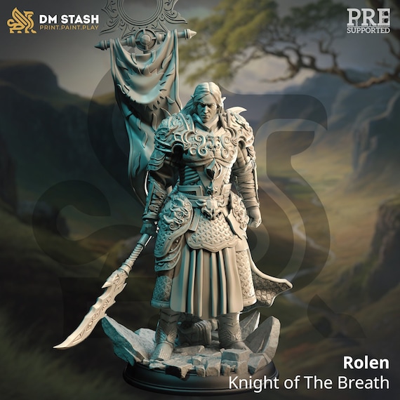 A close-up of a high-detail 3D printed miniature knight standing next to a coin for scale