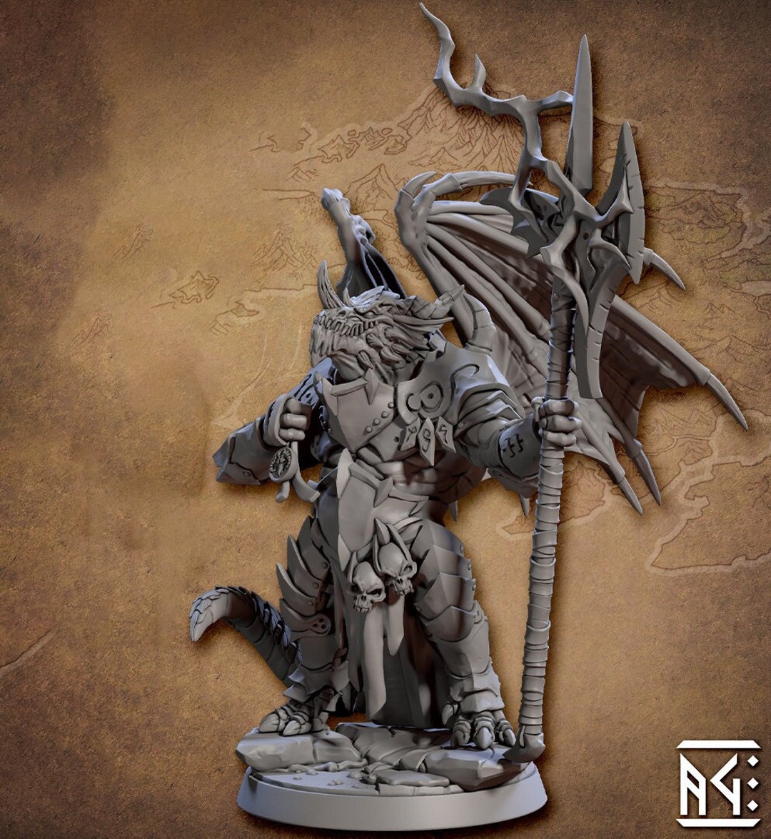 Dragonborn Paladin Fighter Polearm Model | 28mm, 32mm, 54mm,75mm Scale Resin Miniature Dungeons ...