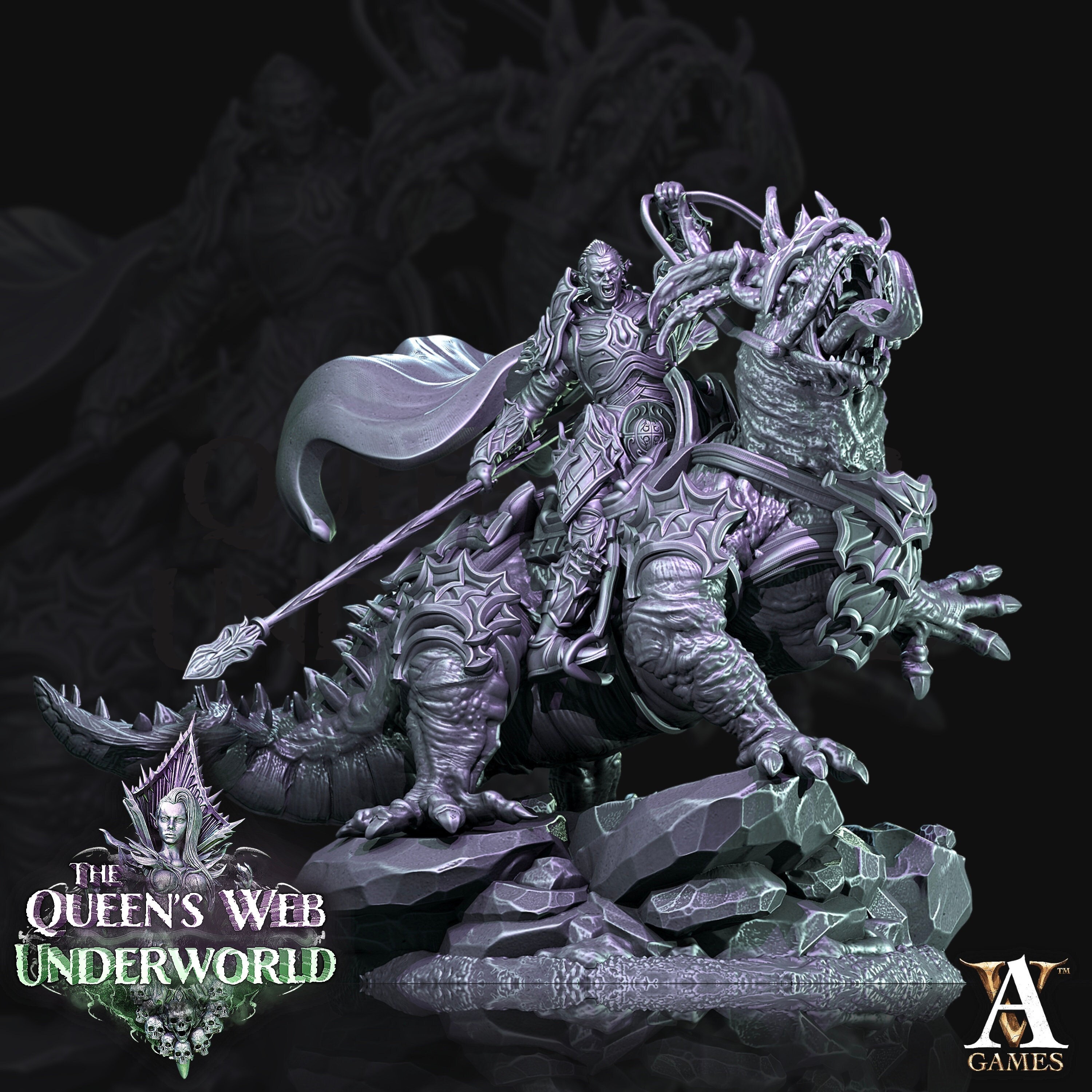 Mounted Dark Elf Fighter on Riding Lizard | 28mm and 32mm