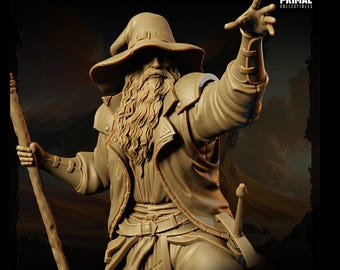 Miniatura de mago humano / Erudito arcano / Figura de resina sin pintar para juegos de rol