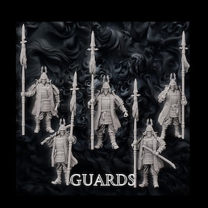 Samurai Guards Set, Fighter Battle Master, Samurai, Polearm Master | DnD Unpainted Miniature 28mm,32mm,54mm,75mm,100mm Scale Figure DnD mini