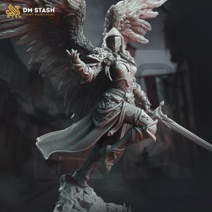 Human Female Winged Paladin Cleric w/ Sword | Miniature | 28mm, 32mm, 54mm,75mm, 100mm Scales | Pathfinder Figure | DnD | Figurine unpainted