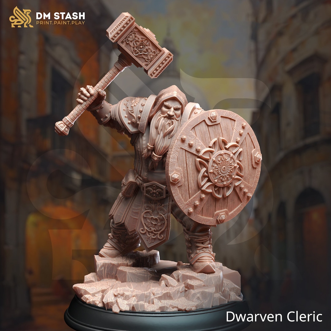 silver mutate×high shield dwarf pup oc Dwarf Cleric Fighter W/ Hammer & Shield Miniature | 5 Sizes