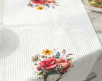 Floral Teacup Bouquet Waffle Weave | Kitchen Hand Towel