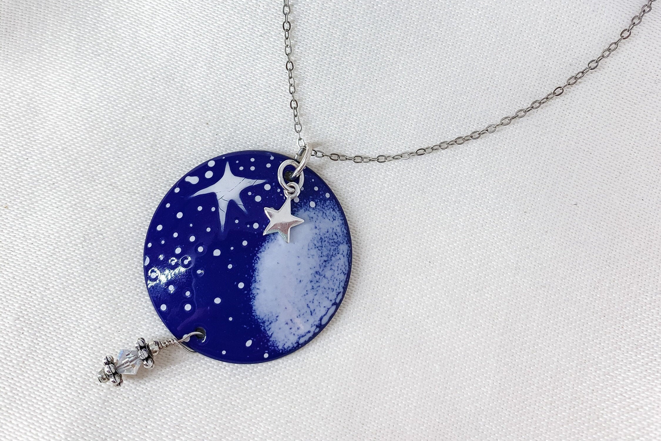Sterling Silver Yellow Dangling Moon & Stars 16+2 Necklace Sterling Silver Yellow Dangling Moon & Stars 16+2 Necklace