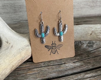 Boucles d'oreilles turquoises cactus