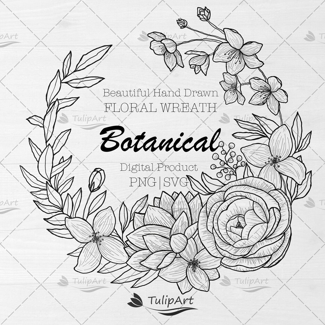 Flowers Wreath Clipart Floral PNG and SVG Wedding Tag - Etsy