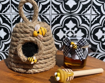 Bee Hive, Bee Hive Decor, Tiered Tray Decor, Summer Decor, Bee Decor, Farmhouse, Jute Beehive, Honey Bee, Honey Pot, Faux Honey, Fake Honey