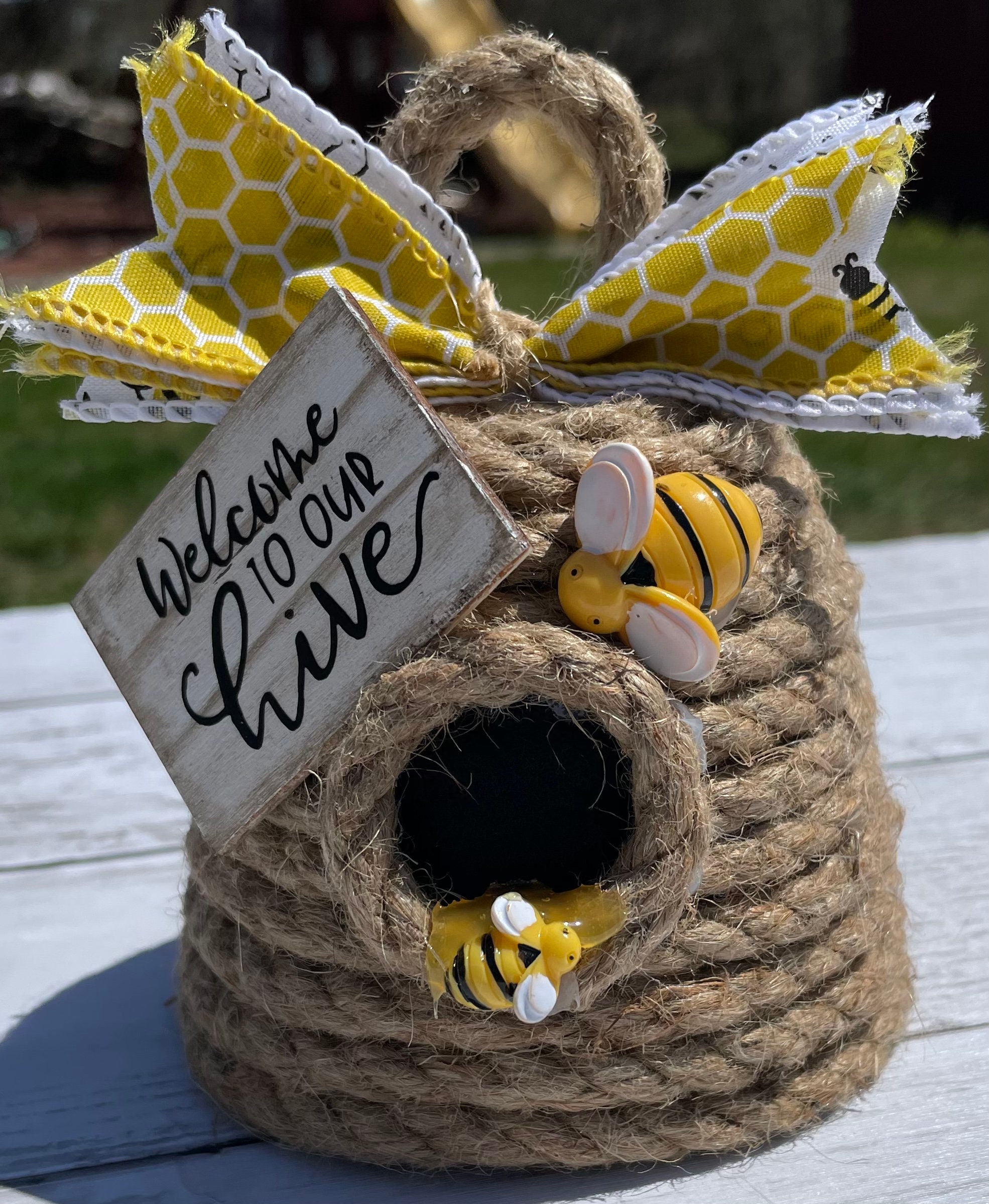 Bee Hive, Bee Skep, Honey Bee Decor, Bee Tiered Tray Decor, Spring