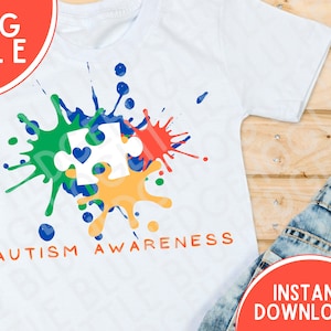 Autism Awareness Paint Splatter PNG, Puzzle Piece, Heart, Colorful, Cute, Kids T-shirt, Cut File Silhouette, Cut File Cricut, Digital