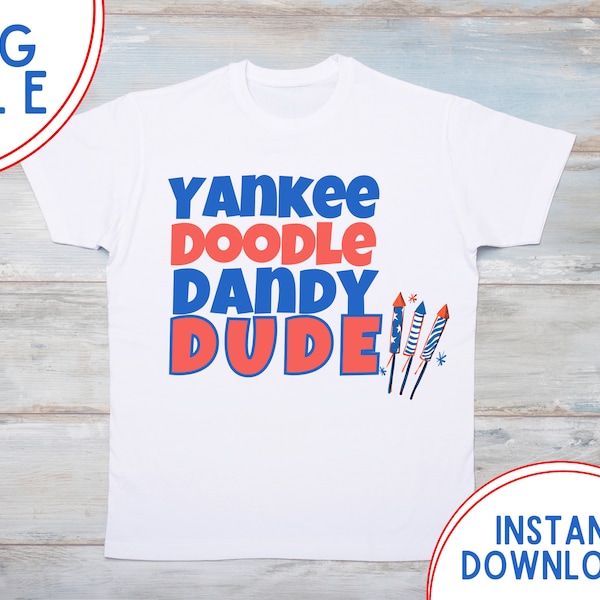 Yankee Doodle Dandy Dude PNG, Fireworks, 4TH of July, America, Colorful, Cute, Kids T-shirt, Cut File Silhouette, Cut File Cricut, Digital