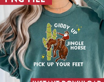 Giddy Up Jingle Horse PNG File: Cowboy Santa, Cactus (Instant Download)