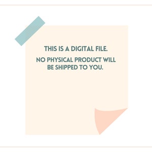 Puede incluir: Una nota adhesiva beige claro con cinta azul claro en la parte superior que indica que se trata de un archivo digital. El texto dice: "THIS IS A DIGITAL FILE. NO PHYSICAL PRODUCT WILL BE SHIPPED TO YOU."