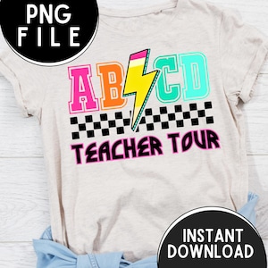 ABCD Lehrer-Tour PNG, Shirts, Taschen, Hüte, Tassen, Klassenzimmer, Zurück in die Schule, Sofortiger Download, Neon, Bleistifte, Kariert, Blitz, Geschenk