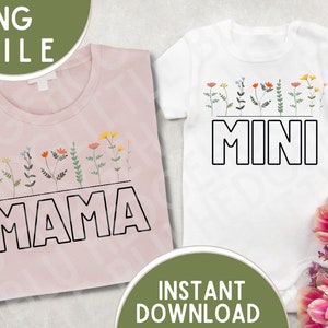 Mama Mini Matching Flowers PNG, Colorful, Cute, Kids T-shirt, Cut File Silhouette, Cut File Cricut, Digital