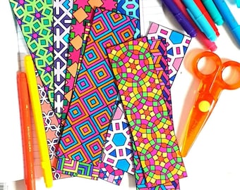 12 Coloring Bookmarks - Geometric Coloring Pages - Bookmarks to Color - Relaxing Adult Coloring Pages - PDF Printable Download