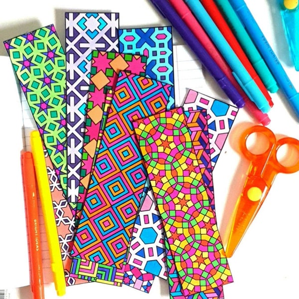 12 Coloring Bookmarks - Geometric Coloring Pages - Bookmarks to Color - Relaxing Adult Coloring Pages - PDF Printable Download