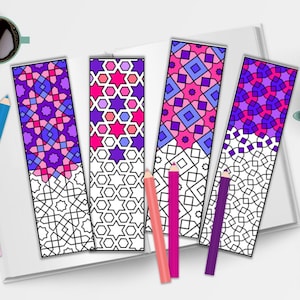 Marque-pages géométriques islamiques à colorier : artisanat du Ramadan (téléchargement numérique PDF)