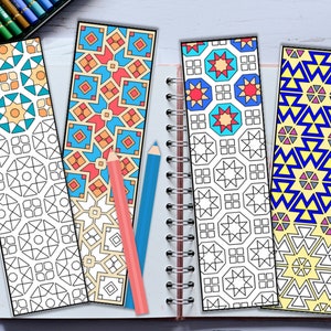 Marque-pages géométriques à colorier : motifs tribaux (téléchargement numérique PDF)