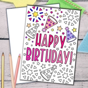 Tarjeta para colorear de cumpleaños - Tarjeta de feliz cumpleaños para colorear para mamá, papá, abuela, abuelo, hermana, hermano - Descarga digital PDF