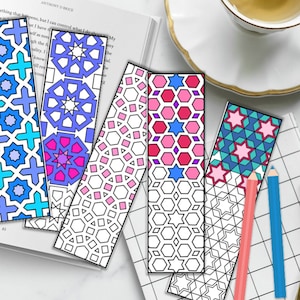 Coloring Bookmarks - Geometric Bookmarks - Adult Coloring Page - Islamic Pattern Bookmarks to Color - Ramadan Crafts - PDF Digital Download
