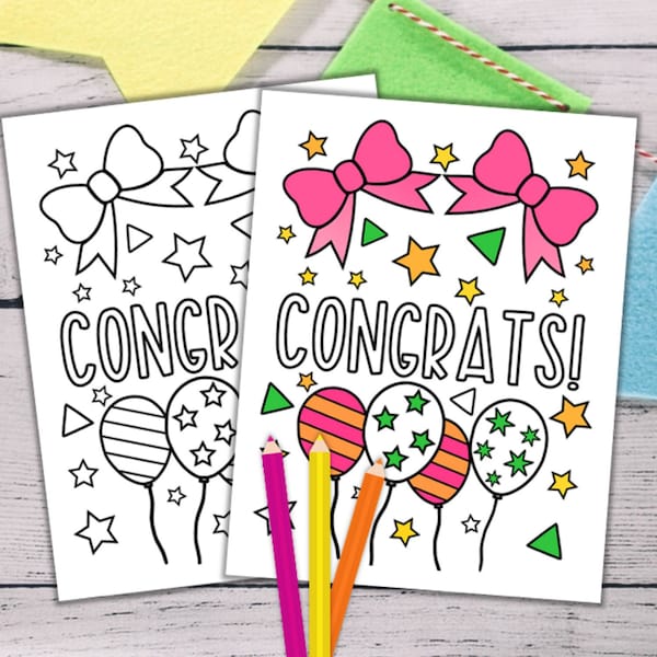 Congratulations Cards to Color - Congratulations Coloring Greeting Cards - Congrats - Kids Coloring Pages - PDF Digital Download