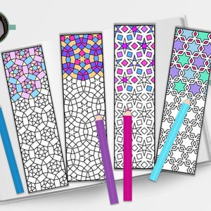Marque-pages étoiles à colorier imprimables : motifs géométriques (téléchargement numérique PDF)
