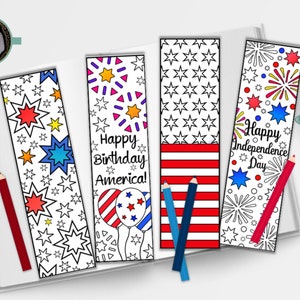 Fourth of July Coloring Bookmarks Printable Bookmarks to - Etsy