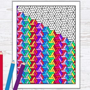 Optical Illusion Coloring Page: Geometric Cubes Pattern (PDF Digital Download)