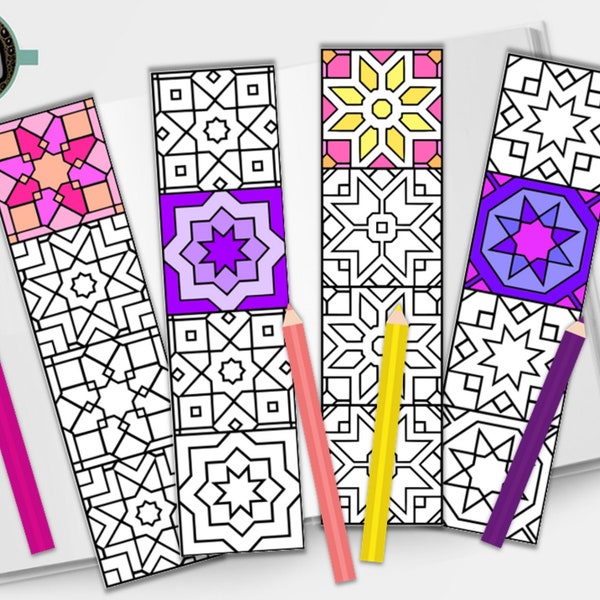 Mosaic Tile Patterns Coloring Bookmarks - Geometric Coloring - Printable Bookmarks - Relaxing Adult Coloring Page - PDF Instant Download