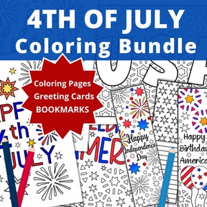 4th of July Coloring Bundle  - Printable Coloring Pages - Coloring Sheets - Independence Day - PDF Instant Download - 4th of July Crafts
