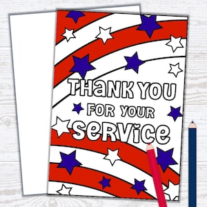 Veterans Day Thank You Card - Veterans Day Craft - Thank You For Your Service Veteran Card - Kids Coloring Cards - PDF Instant Download