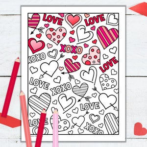 Valentine&#39;s Day Heart Coloring Page - Love Heart Coloring Page - Adult & Kids Coloring Page - Valentine Craft - PDF Instant Download