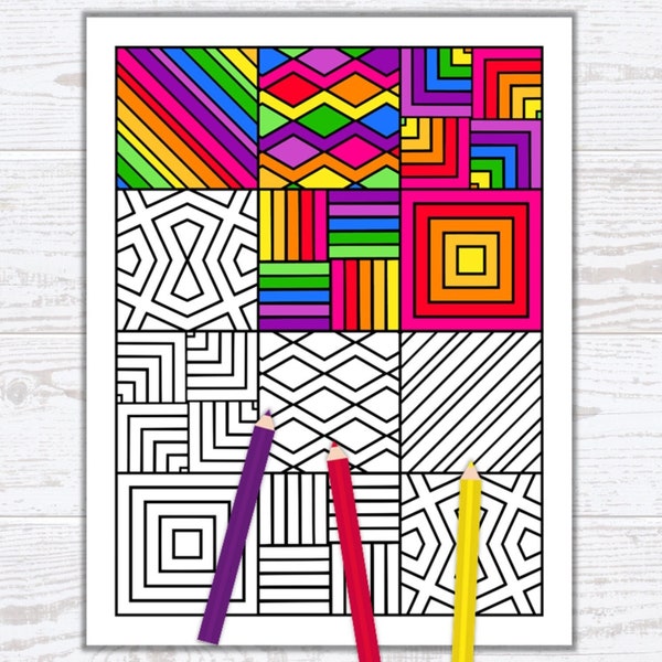 Minimalist Geometric Tiles Coloring Page for Adults - PDF Digital Download