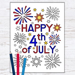 Fourth of July Coloring Page  - Kids and Adult Printable Coloring Pages - Coloring Sheet - Independence Day Activites - PDF Instant Download