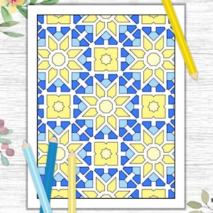 Mosaic Flower Coloring Page Floral Coloring Page Moroccan | Etsy