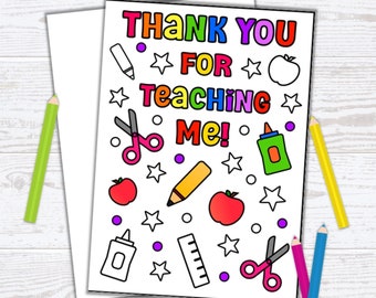 Teacher Thank You Coloring Card: Kids Craft Activity (PDF Instant Download)