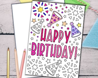 Printable Birthday Coloring Card – Fun Activity (PDF Digital Download)