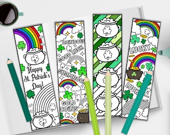 St. Patrick's Day Coloring Bookmarks: Shamrock Crafts (PDF Digital Download)